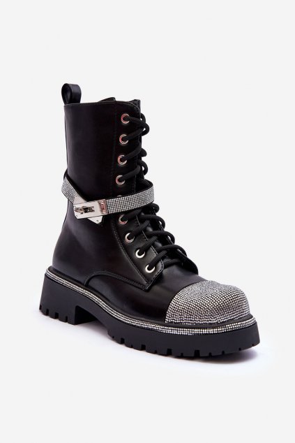 Členkové topánky na podpätku  čierne kód obuvi 52022 BLACK