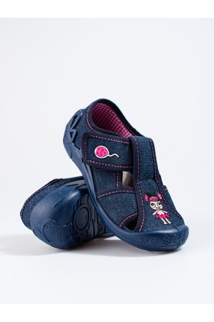 Modré detské papuče bez opätku podpätku Shelvt kod CCC -1- 1F5/13-ZABKA-JEANS