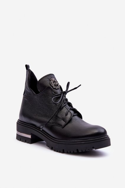 Členkové topánky na podpätku  čierne kód obuvi 60309 V.CZARNY