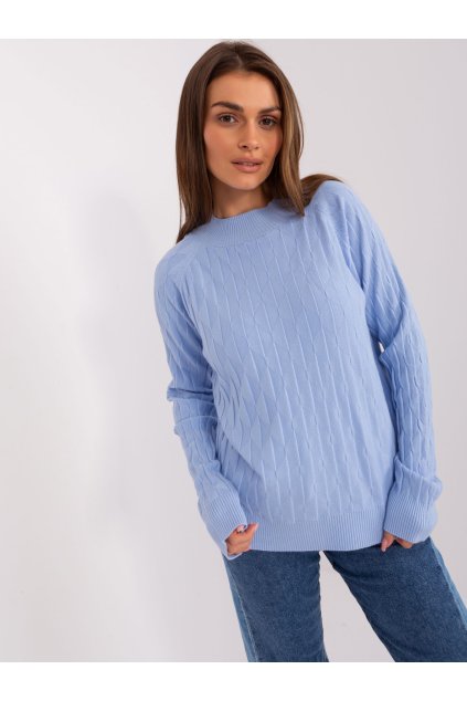 Dámsky sveter farba Svetlo-modrá kód AT-SW-2326.37X (Farba Svetlo-modrá, Veľkosť ONE SIZE)