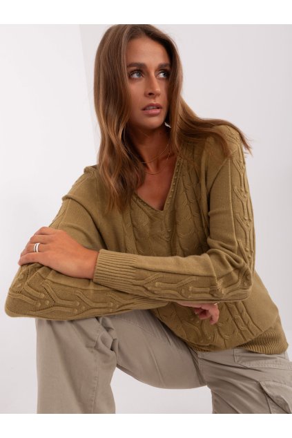 Dámsky sveter farba Olivová kód AT-SW-2329.98P (Farba Olivová, Veľkosť ONE SIZE)