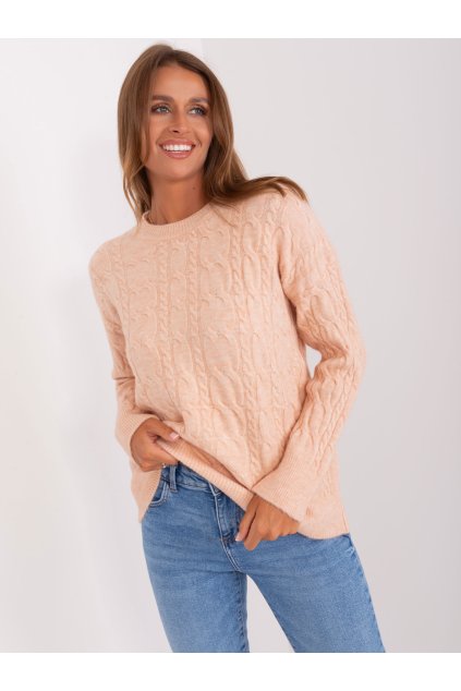 Dámsky sveter farba Broskyňová kód AT-SW-2335.27 (Farba Broskyňová, Veľkosť ONE SIZE)