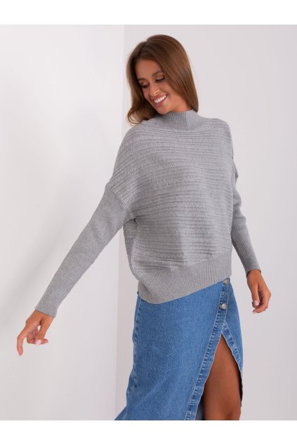 Dámsky sveter farba Sivá kód AT-SW-2368.36X (Farba Sivá, Veľkosť ONE SIZE)