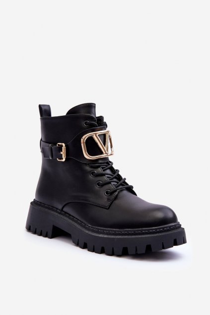 Členkové topánky na podpätku farba čierna kód obuvi H21-72 BLACK