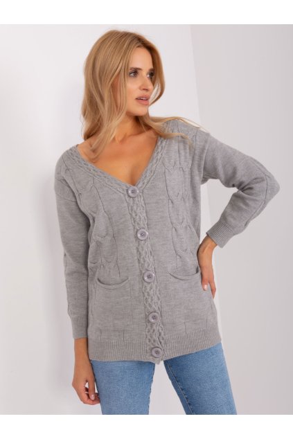 Dámsky sveter farba Sivá kód AT-SW-2241.36P (Farba Sivá, Veľkosť ONE SIZE)