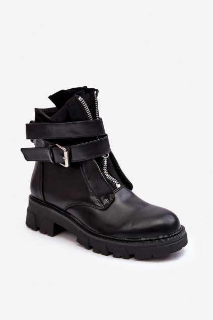 Členkové topánky na podpätku farba čierna kód obuvi NC1170 BLK