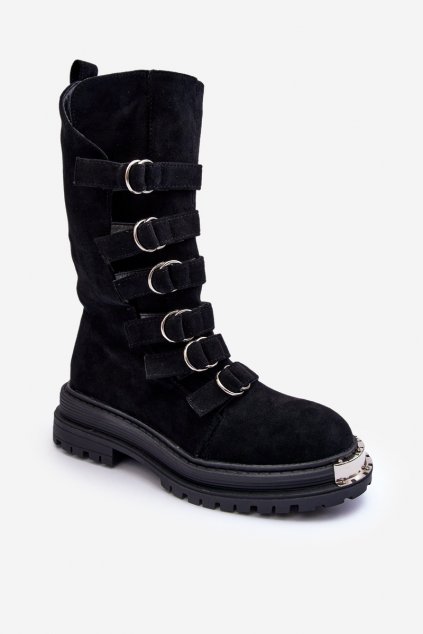 Členkové topánky na podpätku  čierne kód obuvi NC1307 BLACK