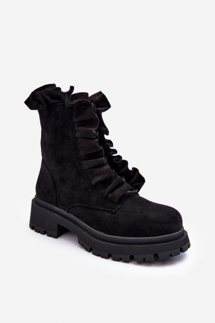 Členkové topánky na podpätku  čierne kód obuvi NS336P BLACK