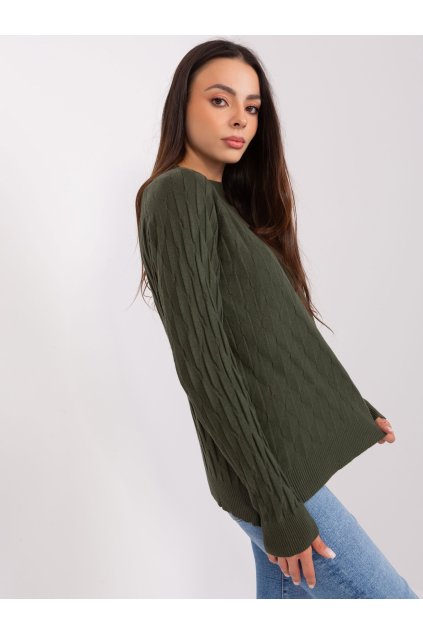 Dámsky sveter farba Tmavá-khaki kód AT-SW-2326.37X (Farba Tmavá-khaki, Veľkosť ONE SIZE)