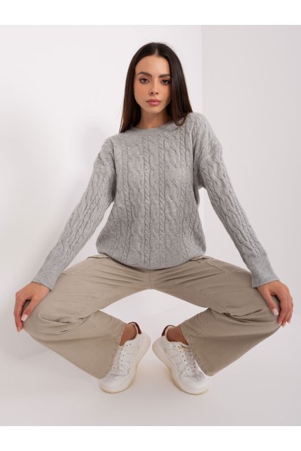 Dámsky sveter farba Sivá kód AT-SW-2335-1.68P (Farba Sivá, Veľkosť ONE SIZE)