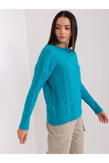 Dámsky sveter farba Tyrkysová kód AT-SW-2335-1.68P (Farba Tyrkysová, Veľkosť ONE SIZE)