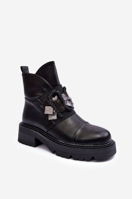 Členkové topánky na podpätku  čierne kód obuvi MR870-46 BLACK