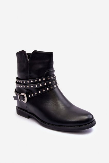 Členkové topánky na podpätku  čierne kód obuvi WS091 BLACK