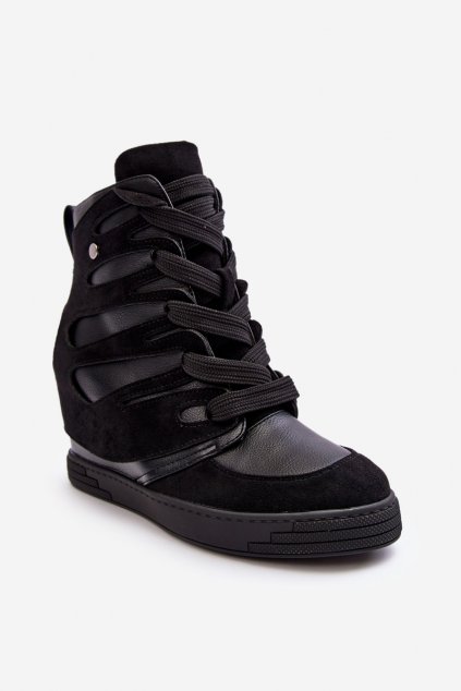 Členkové topánky na podpätku  čierne kód obuvi NS376 BLACK