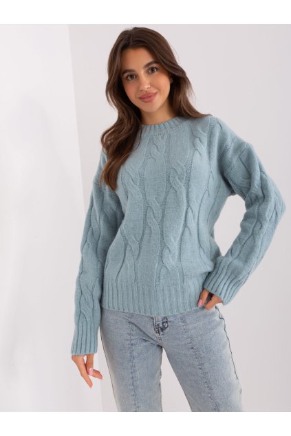 Dámsky sveter farba Tmavo-mätová kód AT-SW-0146.10P (Farba Tmavo-mätová, Veľkosť ONE SIZE)