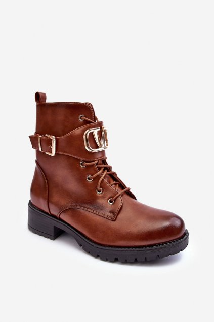 Členkové topánky na podpätku farba hnedá kód obuvi NC1055 CAMEL