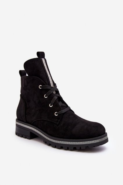 Členkové topánky na podpätku  čierne kód obuvi NC1187 BLACK