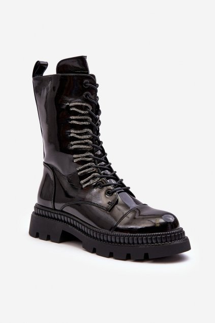 Členkové topánky na podpätku  čierne kód obuvi MR870-72 BLACK
