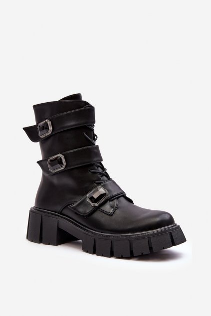 Členkové topánky na podpätku  čierne kód obuvi MR870-62 BLACK