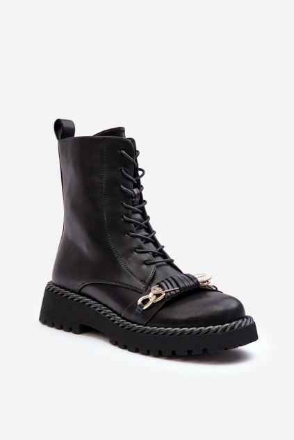 Členkové topánky na podpätku  čierne kód obuvi MR870-68 BLACK