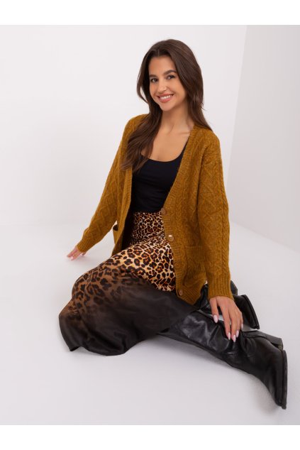 Dámsky sveter farba Tmavo-žltá kód AT-SW-2358.31 (Farba Tmavo-žltá, Veľkosť ONE SIZE)