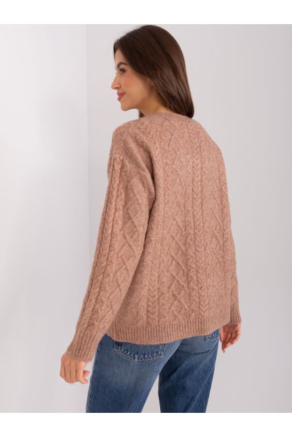 Dámsky sveter farba Svetlo-hnedá kód AT-SW-2358.31 (Farba Svetlo-hnedá, Veľkosť ONE SIZE)