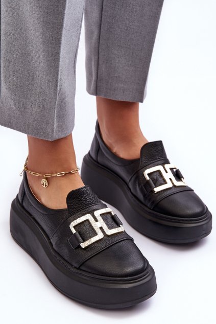 Kožené Dámske polobotky na platforme čierne lewski 3398/2 / 3398/2 BLACKGROCH (Veľkosť 40)