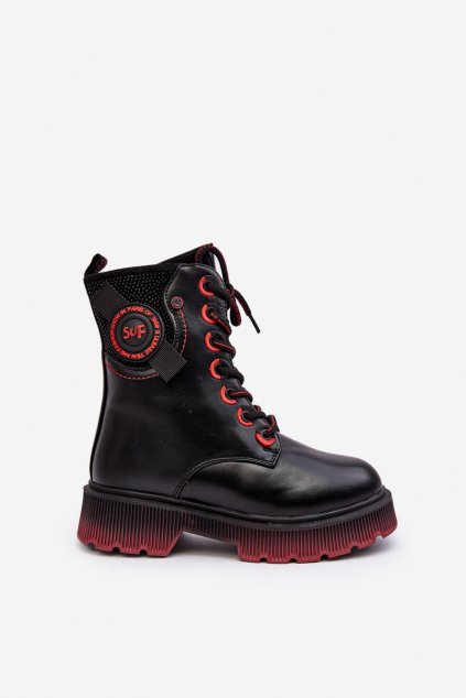 Detské členkové topánky  čierne kód obuvi 22DZ23-5264 BLACK-RED