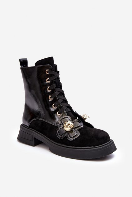 Členkové topánky na podpätku  čierne kód obuvi MR870-76 BLACK