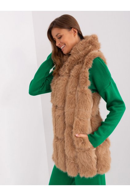 Dámska vesta farba hnedá camel Wool fashion italia AT-KZ-2379.96P