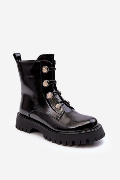 Členkové topánky na podpätku  čierne kód obuvi MR870-51 BLACK