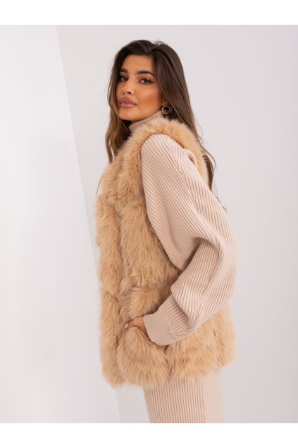 Hnedá dámska vesta camel farby z polyesteru, kód produktu AT-KZ-2375.00P