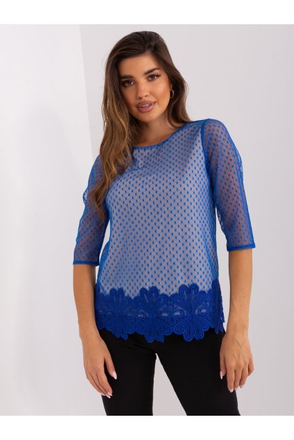 Dámska blúzka s čipkou tmavo-modrá LK-BZ-506729.63P