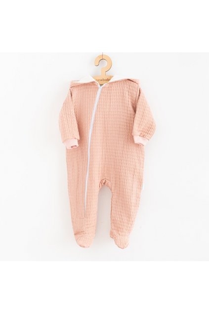 Dojčenský mušelínový overal s kapucňou New Baby Comfort clothes ružová