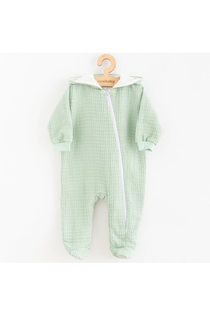 Dojčenský mušelínový overal s kapucňou New Baby Comfort clothes šalviová