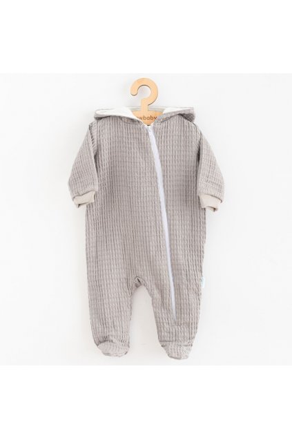 Dojčenský mušelínový overal s kapucňou New Baby Comfort clothes sivá