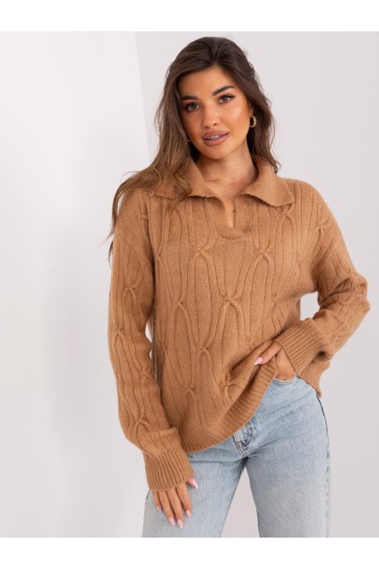 Dámsky sveter farba Hnedá camel kód AT-SW-2349-2.27 (Farba Hnedá camel, Veľkosť ONE SIZE)