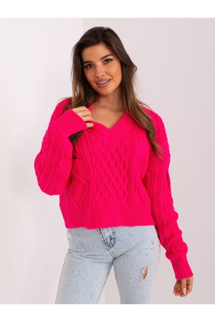 Dámsky sveter farba Fuksiovo-ružová kód BA-SW-0376.65P (Farba Fuksiovo-ružová, Veľkosť ONE SIZE)