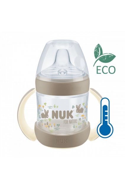 Dojčenská fľaša na učenie NUK for Nature s kontrolou teploty 6-18m hnedá