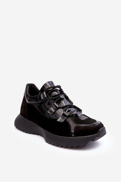 Dámske čierne tenisky na platforme kožené kód obuvi TE- CCC -01-M01/2 BLACKLAK+WEL : Naše topky dnes