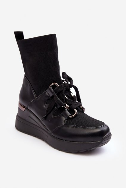 Členkové topánky na podpätku  čierne kód obuvi KL863 BLACK