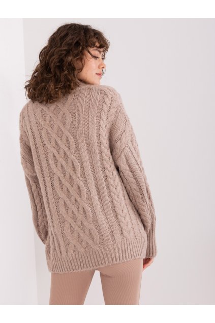 Dámsky sveter farba Tmavo-béžová kód AT-SW-2363-2.30 (Farba Tmavo-béžová, Veľkosť ONE SIZE)