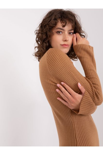 Dámske hnede camel šaty pletene dizajnove kód produktu BA-SK-2215.84 (Farba Hnedá camel, Veľkosť ONE SIZE)