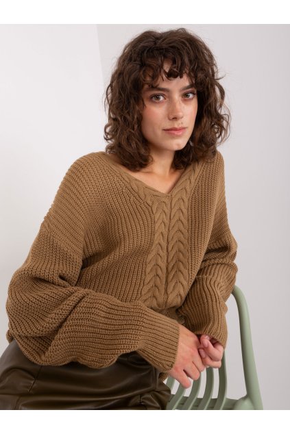 Dámsky sveter farba Hnedá camel kód BA-SW-8028.36P (Farba Hnedá camel, Veľkosť ONE SIZE)