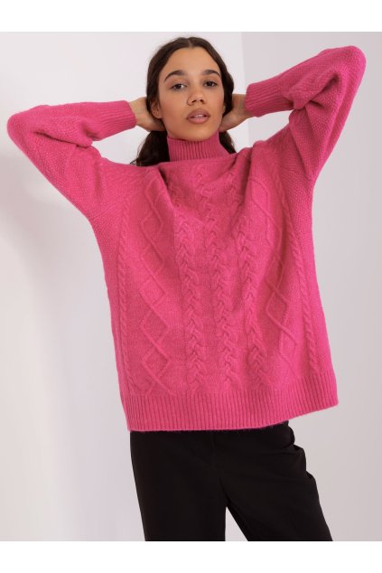 Dámsky sveter farba Tmavo-ružová kód AT-SW-2355-2.30X (Farba Tmavo-ružová, Veľkosť ONE SIZE)