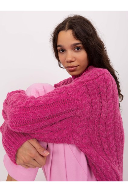 Dámsky sveter farba Fuksiovo-ružová kód AT-SW-2363-2.04P (Farba Fuksiovo-ružová, Veľkosť ONE SIZE)