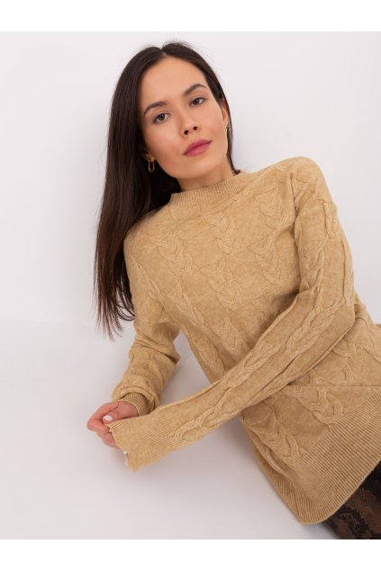 Dámsky sveter farba Hnedá camel kód AT-SW-2340.22 (Farba Hnedá camel, Veľkosť ONE SIZE)