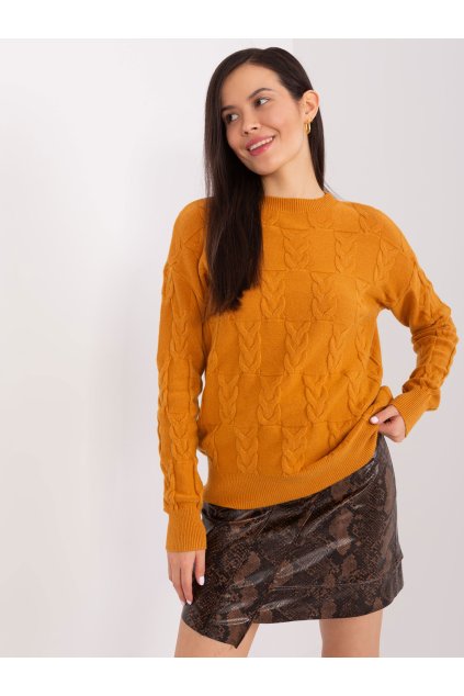 Dámsky sveter farba Tmavo-žltá kód AT-SW-2340.22 (Farba Tmavo-žltá, Veľkosť ONE SIZE)