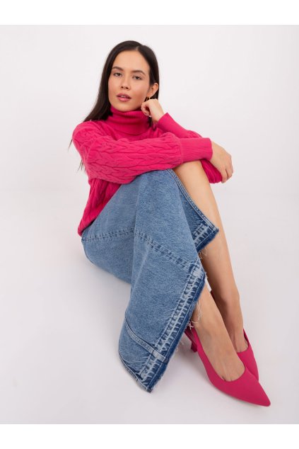 Dámsky sveter farba Fuksiovo-ružová kód AT-SW-2348.93 (Farba Fuksiovo-ružová, Veľkosť ONE SIZE)
