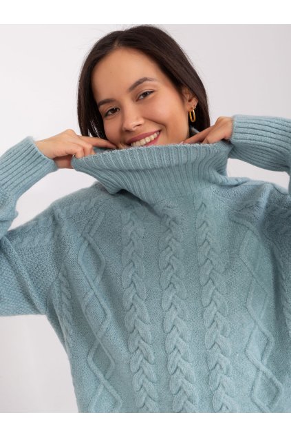 Dámsky sveter farba Tmavo-mätová kód AT-SW-2355-2.30X (Farba Tmavo-mätová, Veľkosť ONE SIZE)